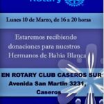 EL ROTARY CLUB DE CASEROS SUR SE SUMA A LAS DONACIONES PARA BAHÍA BLANCA